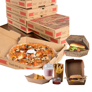 Eco friendly takeaway plain kraft cardboard paper 7 14" 16" 20 inch rectangular triangle slice pizza Burger box with handle