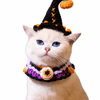 Accessoires amusants pour animaux de compagnie pour Halloween, collier décoratif pour chat en fil crocheté à la main, foulard pour chien, chapeau de sorcière pour la vente en gros