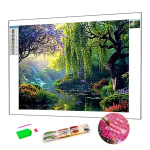 Salgueiros pelo lago pintura diamante 5D DIY quadrado completo ou redondo strass broca pintura para decoração de parede presente