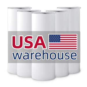 USA Warehouse 20oz Skinny White Straight Sublimation Blanks Stainless Steel Tumblers With Plastic Straws
