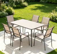 Ensemble de table à manger moderne en métal pour l'extérieur, pour hôtel et cour, meubles de jardin de villégiature avec chaises à bras