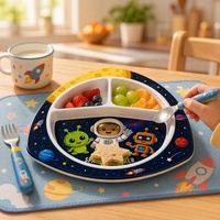 Ensemble d'assiettes irrégulières en PP sans BPA, imprimées en 3D avec motifs de dessins animés, réutilisables, conformes aux normes alimentaires, style américain, pour enfants