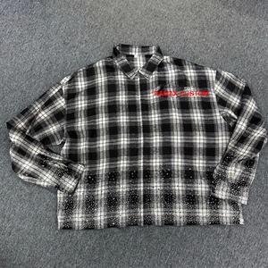 OEM Custom Anti-Wrinkle Autumn Acid Wash Streetwear High Quality Thermal Vintage Cotton Long Sleeve T-<b>Shirt</b> Rhinestone Flannel - Product Image 2