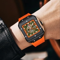 Montre pour homme en alliage de quartz, boîtier carré tendance, bracelet en silicone, étanche 0475G