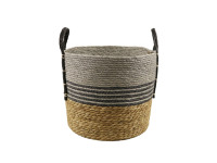 Panier de rangement moderne en jonc de mer naturel tressé, écologique, avec détails en corde plastique, décoratif, rond, pour la maison, B&L BL25077
