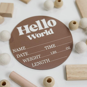 Carte en bois personnalisée « Hello World » pour annonce de <span class=keywords><strong>naissance</strong></span>, carte de jalons « Hello World », panneau « Hello World » pour nouveau-né - Product Image 3