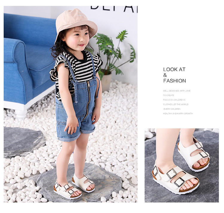 Fashion Summer Cork Slippers Children Leather Slides Shoes Boys Baby Girl Sandals For Kids