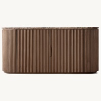 Meuble TV RH en chêne américain moderne, console multimédia à double porte de taille personnalisable, support en bois massif authentique avec plateau en marbre de luxe