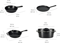 Ensemble de casseroles et poêles en fonte pré-assaisonnée For Basics, 5 pièces, résistant au four, sans PFOA, noir