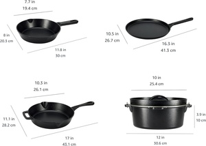 Basics Pre-gekruide gietijzeren 5-delige kookpannenset, ovenbestendig, PFOA-vrij, zwart - Product Image 2