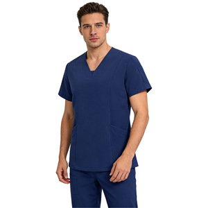 Men's <b>Scrub</b> Set <b>Blue</b> V-Neck Short Sleeve Pants Moisture Wicking Hospital Uniform Workwear - Product Image 5