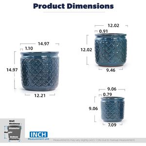 Pot de fleurs en céramique bleu marine cylindrique de 9, 12 et 15 pouces avec trou de drainage pour usage intérieur - Product Image 5