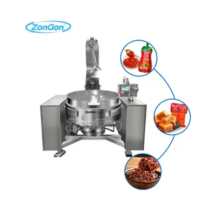 Bouilloire chemisée de chauffage au gaz électrique avec agitateur/machine de cuisson industrielle de pâte à sauce à confiture/marmite de viande de poulet