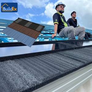 Tuiles de toiture modernes en métal revêtu de pierre résistantes à la chaleur, en rouleaux, pour hôtels, style tuile chinoise - Product Image 1