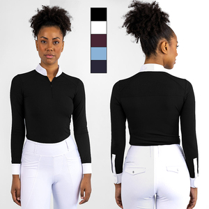 Maglietta Base Layer a Maniche Lunghe per Equitazione da <span class=keywords><strong>Donna</strong></span> con Zip e Bottoni, Abbigliamento Elastico per Equitazione, <span class=keywords><strong>Basso</strong></span> MOQ - Product Image 1
