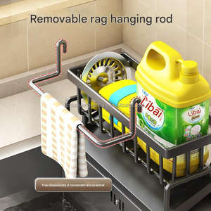 <span class=keywords><strong>Fregadero</strong></span> de cocina Caddy organizador a prueba de herrumbre plato dispensador de jabón auto drenaje bandeja portaescobillas almacenamiento - Product Image 4