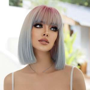 Peluca Corta y Lisa Dm877 de 30 cm, Color Azul Claro Degradado, Cobertura Total, Línea de Cabello Natural, Encaje Frontal Invisible sin Costuras - Product Image 2