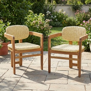 Ensemble <span class=keywords><strong>de</strong></span> meubles <span class=keywords><strong>de</strong></span> <span class=keywords><strong>jardin</strong></span> <span class=keywords><strong>de</strong></span> style américain, confortable, pour 2 personnes, finition teck, chaises en corde naturelle tressée, pour l'extérieur - Product Image 1