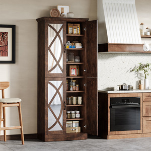 For Retro Solid Wood Living Room <strong>Cabinets</strong> <strong>Pantry</strong> <strong>Cabinet</strong> 4 Mirrored Doors Extendable Vintage Furniture - Product Image 3