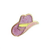 Pin de solapa esmaltado personalizado con diseño de sombrero de vaquero y vaquera, estilo country, con purpurina rosa, accesorio de regalo para mujer