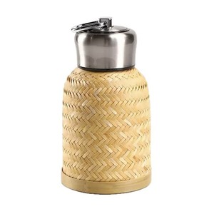Handmade Bamboo Woven <b>Thermos</b> Cup Stainless Steel Insulated Water Bottle For Travel Home Outdoor Use Light Yellow ZBB 358 - Product Image 3