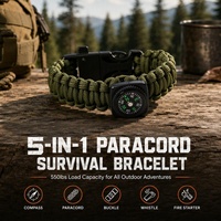Bracelet de survie 5-en-1 avec boussole, allume-feu, sifflet, montre-bracelet et pointeur, en paracorde et métal, pour la randonnée et le camping