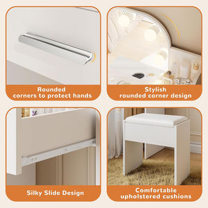 Meja rias putih dengan kursi meja rias kecil dengan cermin dan lampu meja rias dengan stop kontak untuk ruang kecil - Product Image 5