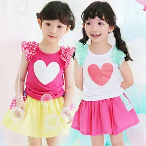 Online Wholesale Boutique Girl Children Clothing Summer Ruffle Dress Suits