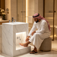 2026 Lavabo sur pied de style musulman en pierre de quartz, ardoise, roche et marbre, avec bac de lavage des pieds en forme de cube, pour salle de bain