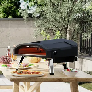 Harga pabrik gas dalam ruangan rumah pizza bbq oven pembakaran berkemah luar ruangan gas pizza 16 inci oven bawaan dengan termometer