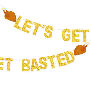 Decoración de fiesta de Acción de Gracias Bandera de cuerda pierna de pollo LET'S GET BASTED guirnalda de purpurina - Product Image 4