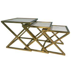 Entrega rápida KIKA K17 # Mesa Auxiliar Superior de mármol con marco de acero inoxidable dorado cuadrado contemporáneo para muebles para el hogar Uso en casa de huéspedes - Product Image 4