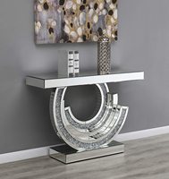 Table console en bois avec miroir décoratif en verre effet diamant écrasé, meubles miroir pour salon
