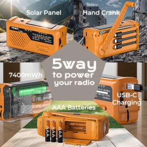 راديو للطوارئ مع كابلات شحن 3 في 1، مزود بـ 4 منافذ طاقة وبطارية AAA سعة 2000 مللي أمبير، يعمل بالتدوير اليدوي والطاقة الشمسية مع إنذار SOS ومصباح يدوي وراديو تنبيهات NOAA - Product Image 3