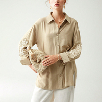 Chemisier de bureau personnalisé pour femmes Chemisiers coréens Filles Vintage Brodé Conception à manches longues en coton Blouses et chemises pour femmes