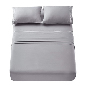 高档柔软100%棉拉绒超细纤维编织200TC现代环保纯色和条纹床单酒店用中国产 - Product Image 2