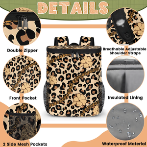 Aloha Hawaiian Puakenikeni Custom Food Delivery Leopard Print <strong>Bag</strong> <strong>Insulated</strong> Tote Camping Double Zipper Backpack Cooler <strong>Bag</strong>
