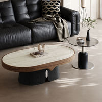 Ensemble de tables basses gigognes contemporaines en travertin durable avec cadre en bois, hauteur réglable, mobiles, décoratives et convertibles pour salon