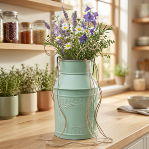 Rustic Galvanized Metal Milk Can Vase with Flower & Garden Design for Floor <b>Outdoor</b> & Indoor Plant Arrangement Decor - Product Image 4
