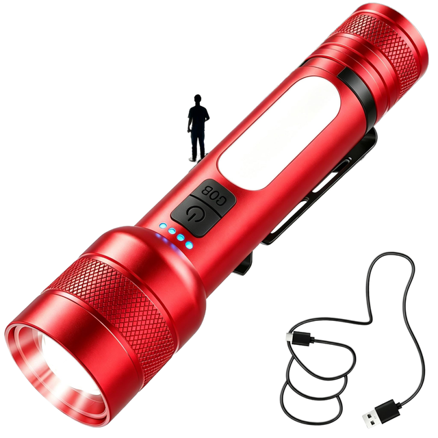 New Portable Zoom Outdoor Strong Light Multifunctional Flashlight with Digital Display