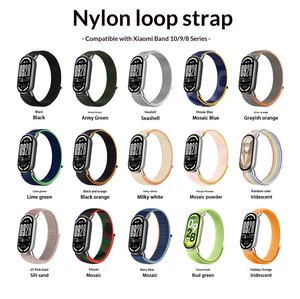 Bracelets de montre en nylon neufs en gros pour Mi Band 10/9/8 avec connecteur métallique, accessoires de montre connectée, bracelet à boucle auto-agrippante - Product Image 2