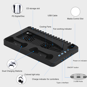 Quạt làm mát đứng đứng đứng đa chức năng cho PS5 với bộ điều khiển kép Trạm Sạc lưu trữ trò chơi cho máy chơi 5 Bảng điều khiển - Product Image 5
