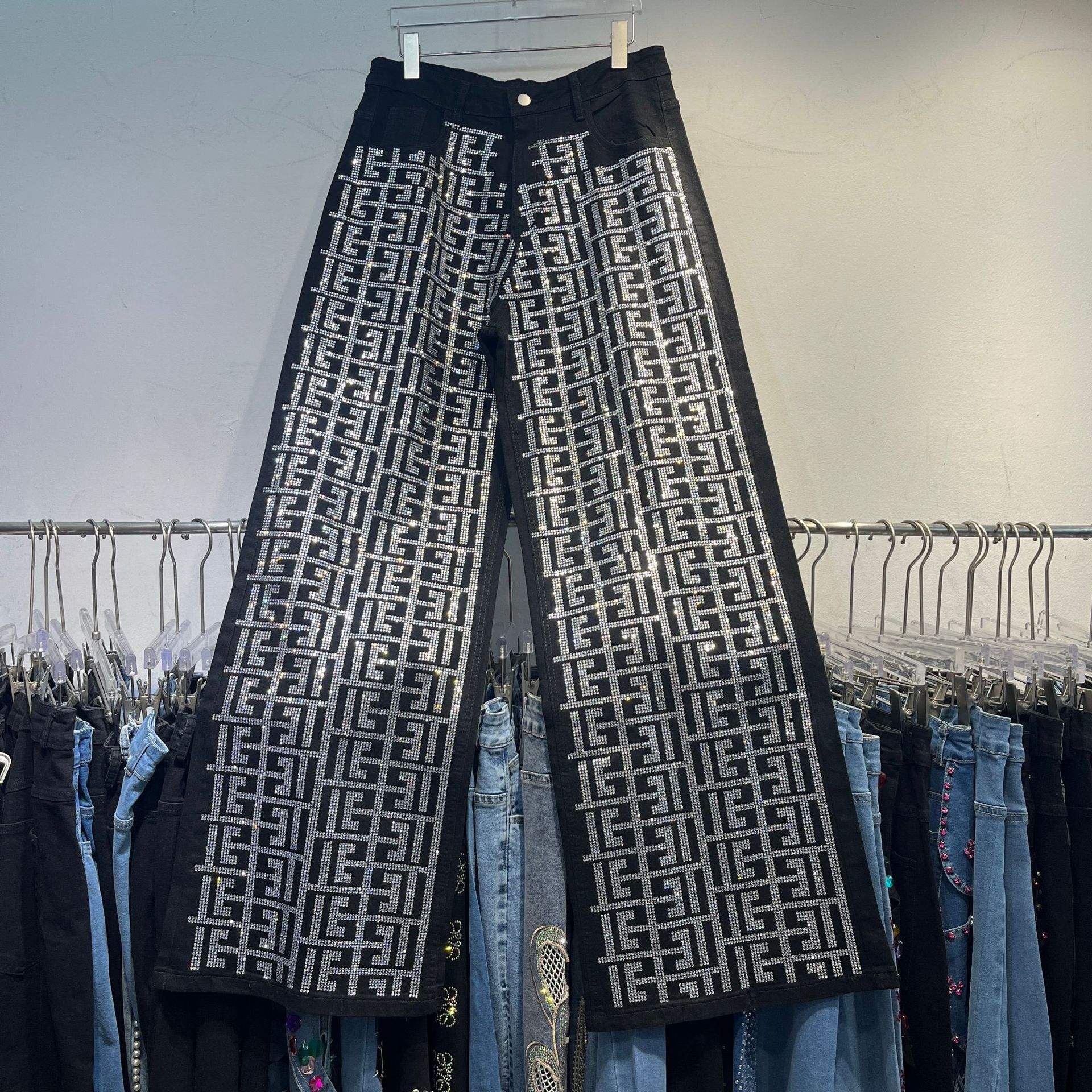 Jean Décontracté Pour Femmes Paillettes Pantalons En Denim Baggy à