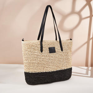 Nuova <span class=keywords><strong>Borsa</strong></span> da Spiaggia da Donna in Paglia Intrecciata con Chiusura a Cerniera, <span class=keywords><strong>Tre</strong></span> Cinghie, Grande Capacità, Porta Documenti Interno, <span class=keywords><strong>Borsa</strong></span> a Spalla - Product Image 1