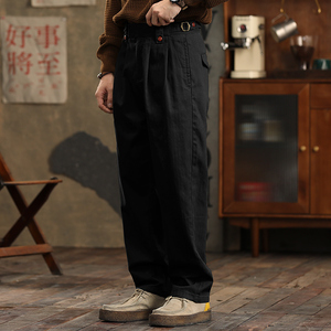 Personalizado recto Nápoles Vintage pierna ancha Casual espiga 100% algodón estilo inglés plisado Gurkha Pantalones - Product Image 5