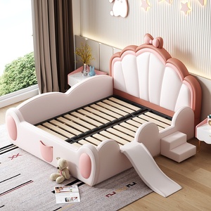 Letto per Bambini Principessa in Pelle NAPPA con Scivolo, Scalinata e Contenitore per Cameretta Ragazze - Product Image 4
