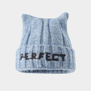 Großhandel Custom Logo Unisex Winter Warme Acryl Mütze Hut Katze Ohr Dekoration Hochwertige Strick mütze - Product Image 6