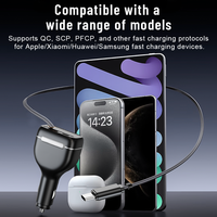 Pengisi Daya Mobil USB Type-C PD 96W yang Dapat Ditarik dengan Kabel Tahan Api 85CM untuk Ponsel, Laptop & Kamera