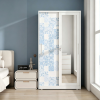 Armoire Métallique Durable Démontable Moderne pour Chambre et Salon, Rangement avec Porte Coulissante et Miroir, Peinte, Autoportante, Légère et Écologique
