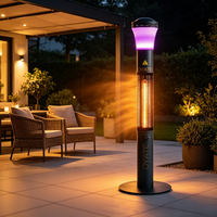 Chauffe-terrasse infrarouge extérieur, chauffage électrique sur pied 1500W avec haut-parleur Bluetooth et lumière RGB pour jardin et terrasse